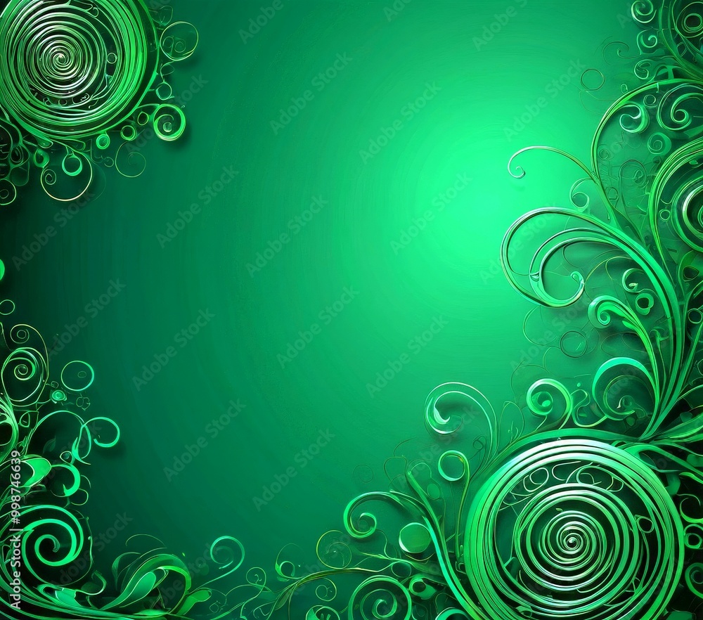 Poster a dark green background with a repeating pattern of green swirls and spirals, creating a visually striking and organic design