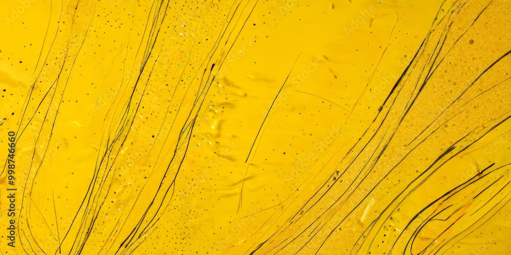 Aufkleber a close-up view yellow surface with black lines and spots, creating a textured and abstract pattern