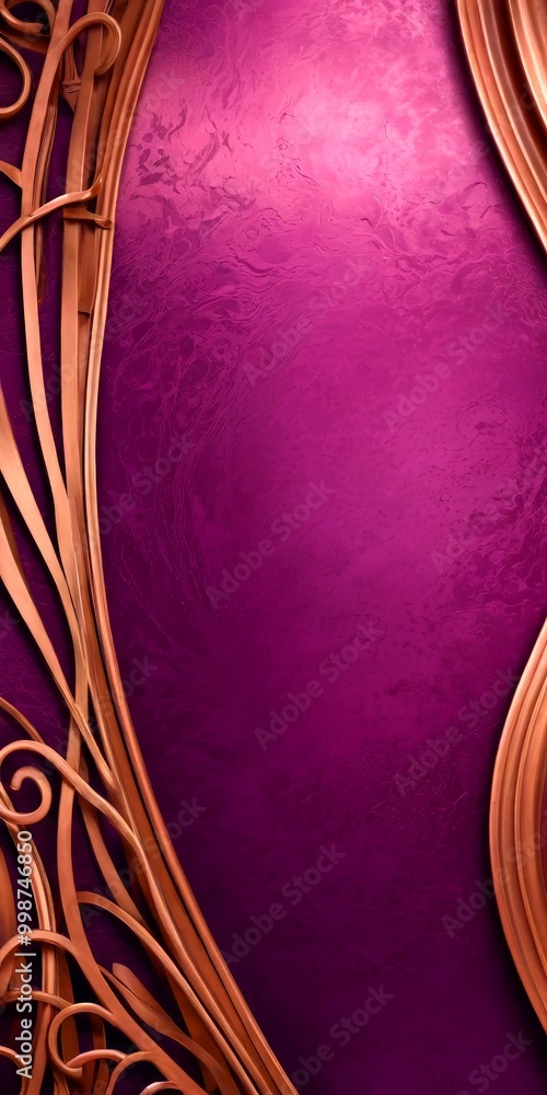 Fototapete a purple background with a metallic, curved border in shades of brown and gold the border is compose