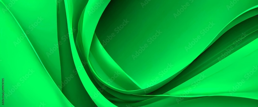 Poster a vibrant abstract composition of curved lines and shapes in a deep green color, creating a dynamic and visually striking effect