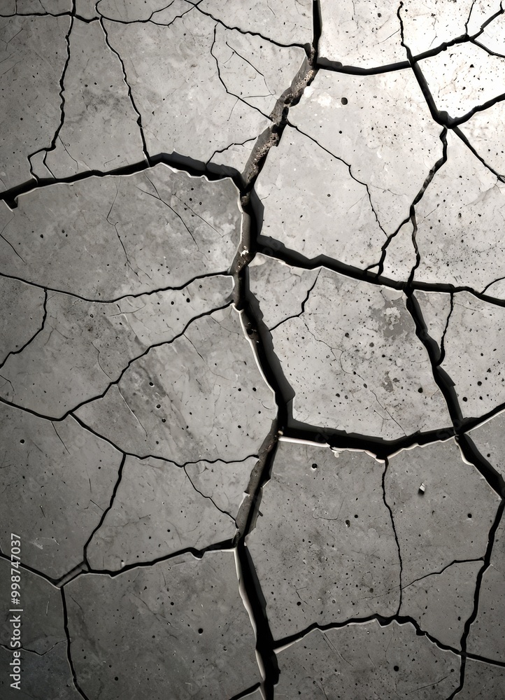 Aufkleber a close-up view cracked concrete surface, with visible cracks and fractures in the material