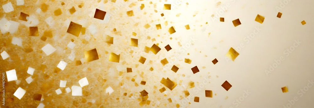 Poster a pattern of gold square shapes scattered across a light beige background, creating a sense of movement and energy