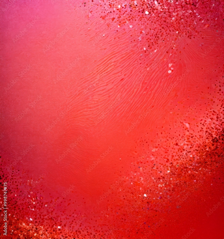 Poster a pinkish-red background with a subtle texture and scattered glitter particles, creating a visually appealing and dynamic composition