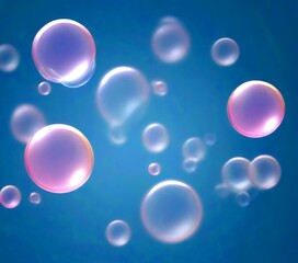 A collection of pink and white bubbles floating against a light blue background