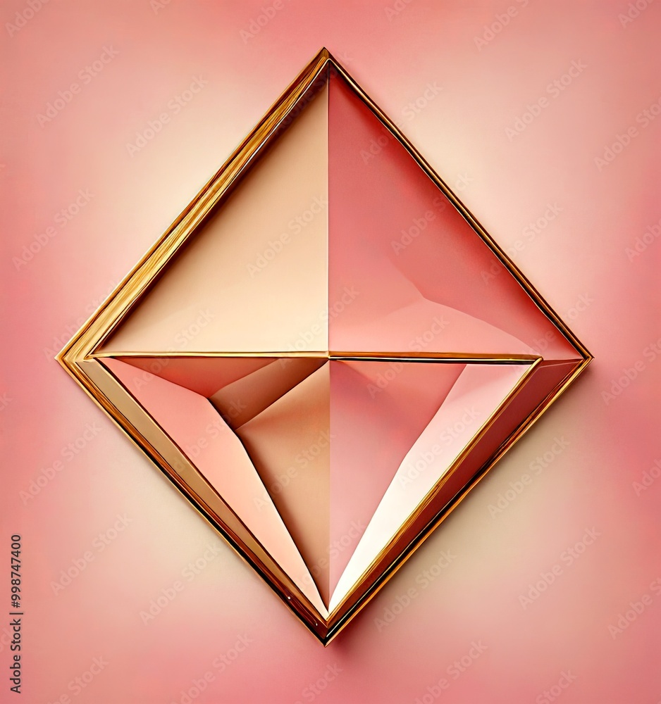 Aufkleber A geometric design composed of overlapping triangular shapes in shades of pink and gold, set against a gradient pink background