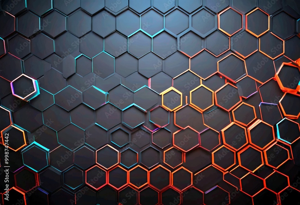 Aufkleber a dark background with a repeating pattern of hexagonal shapes in various shades of orange and black, creating a visually striking and abstract design