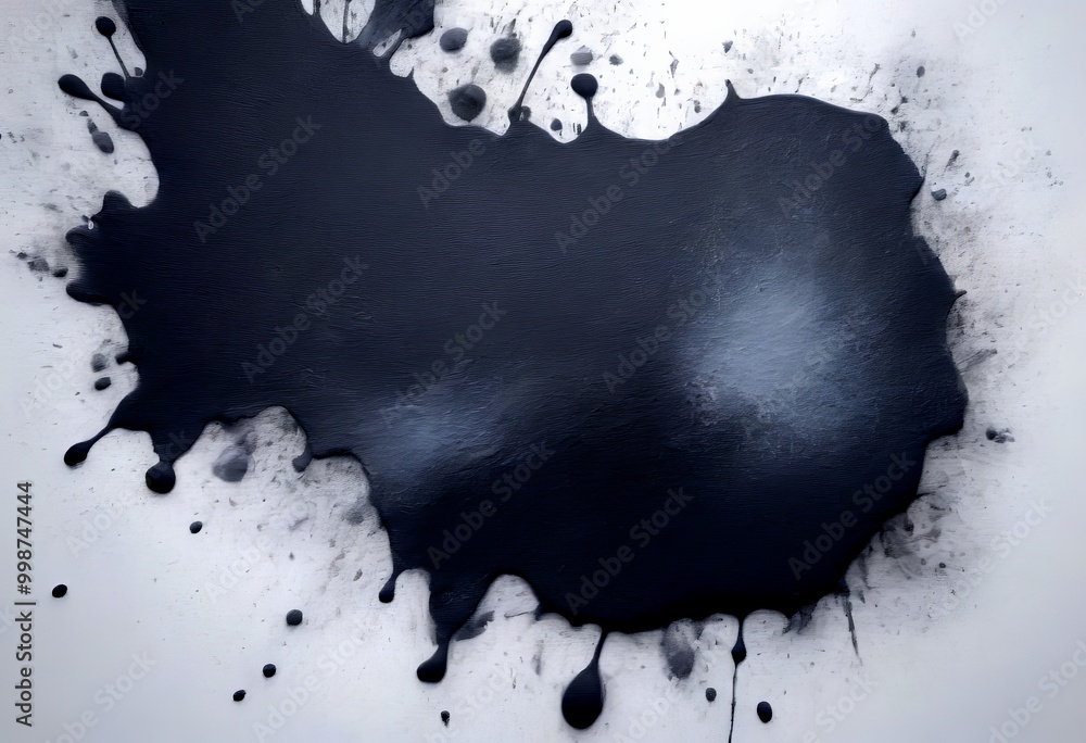 Poster a dark, abstract splash of ink or paint on a light background