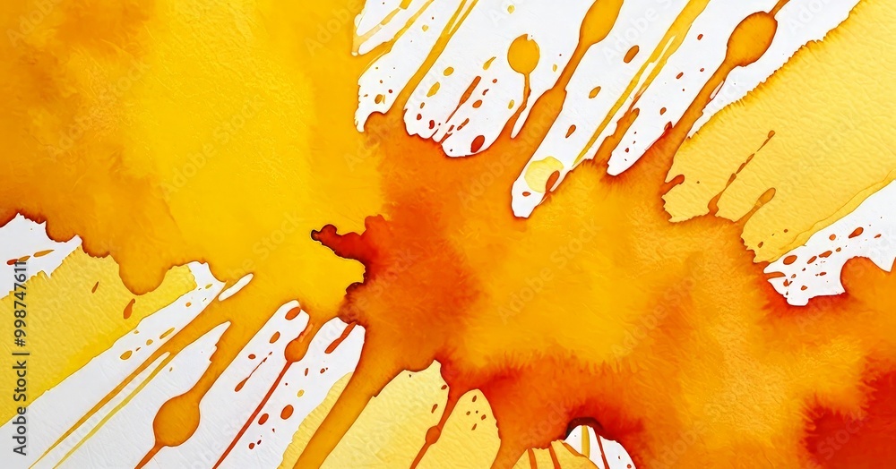 Fototapete a close-up view vibrant abstract painting, featuring a mix of yellow, orange, and red hues the paint