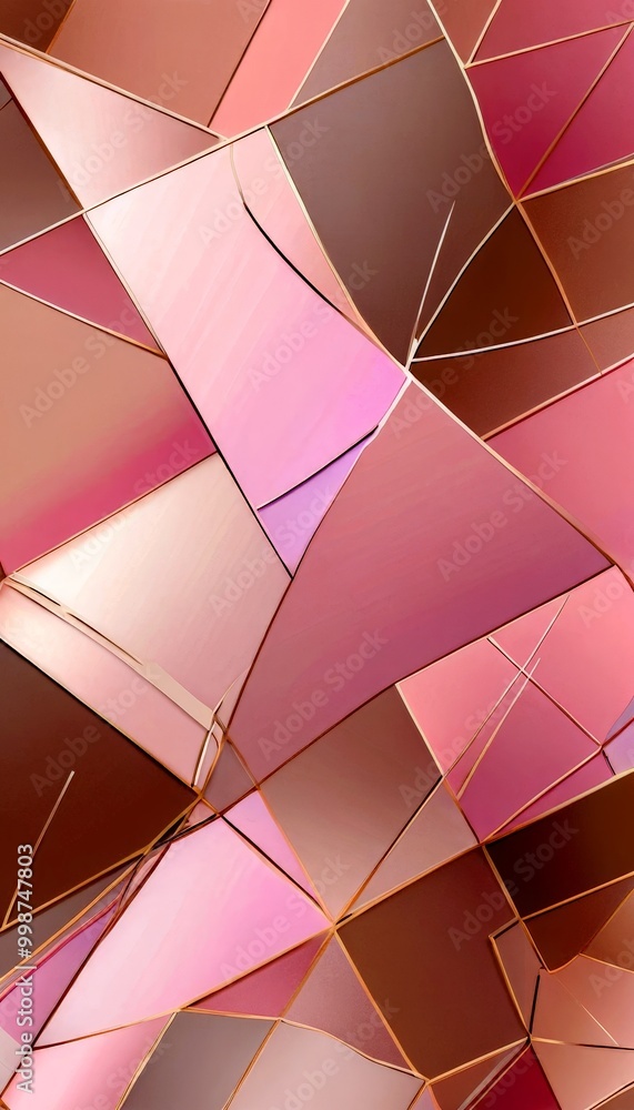 Aufkleber a vibrant abstract composition of overlapping triangular shapes in various shades of pink and brown, with a subtle gold line running through the center