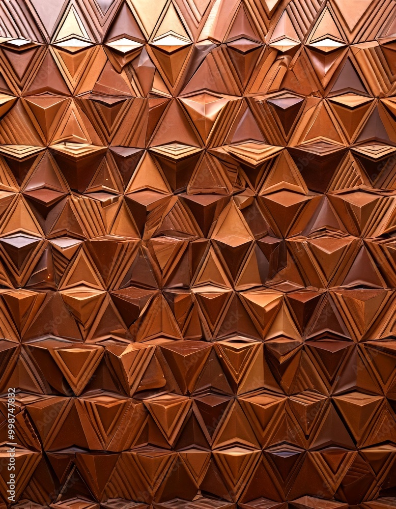 Poster a close-up view textured wall composed of numerous triangular panels arranged in a repeating pattern, creating a visually striking and intricate design