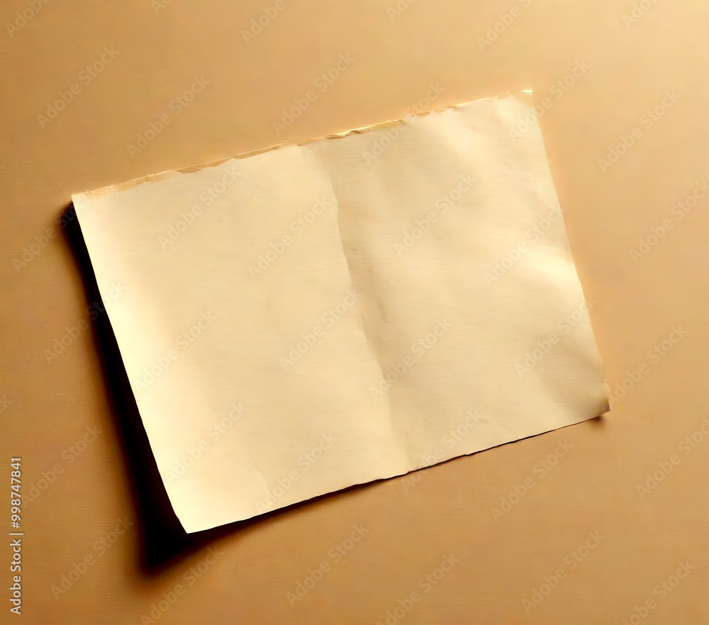 Aufkleber a piece of white paper is slightly crumpled and propped up against a beige wall, creating a simple a