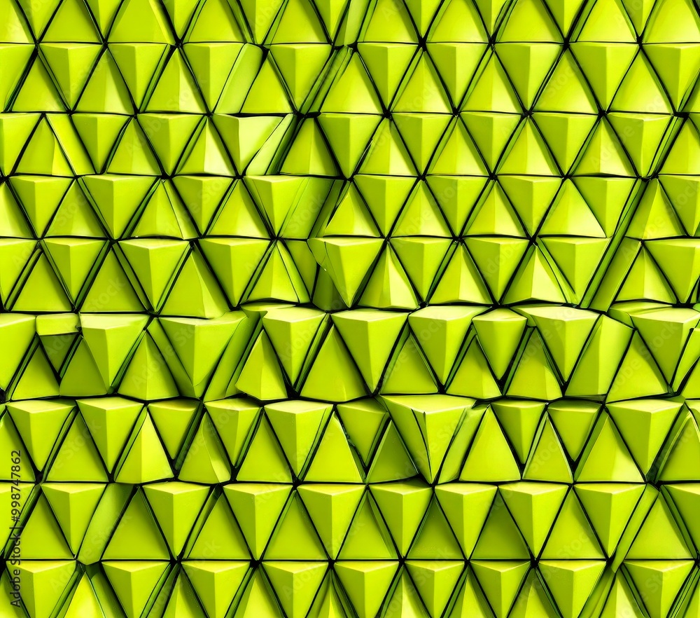 Poster A repeating pattern of green triangular shapes, arranged in a grid-like fashion, creates a visually striking and geometric composition