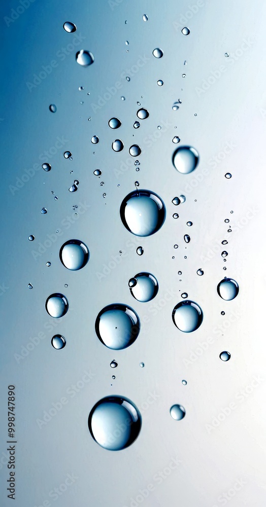Aufkleber Water droplets in various stages of falling, creating a dynamic and abstract visual effect against a gradient background