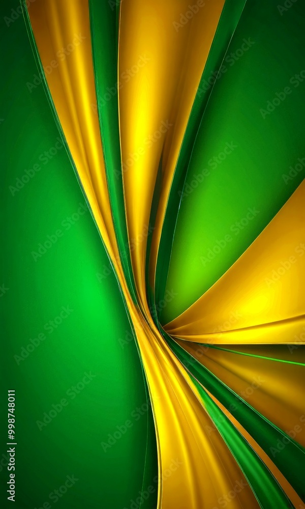 Poster a vibrant abstract composition with a gradient of green and gold colors The central focus is a diagonal line that curves and intersects with other lines, creating a sense