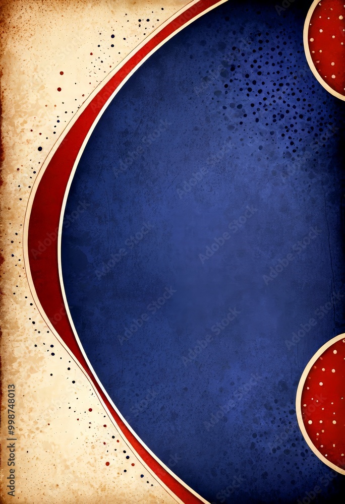 Leinwandbilder a vibrant abstract design with a blue background, red and white accents, and scattered dots The design is oriented with a diagonal line running from the top left to the