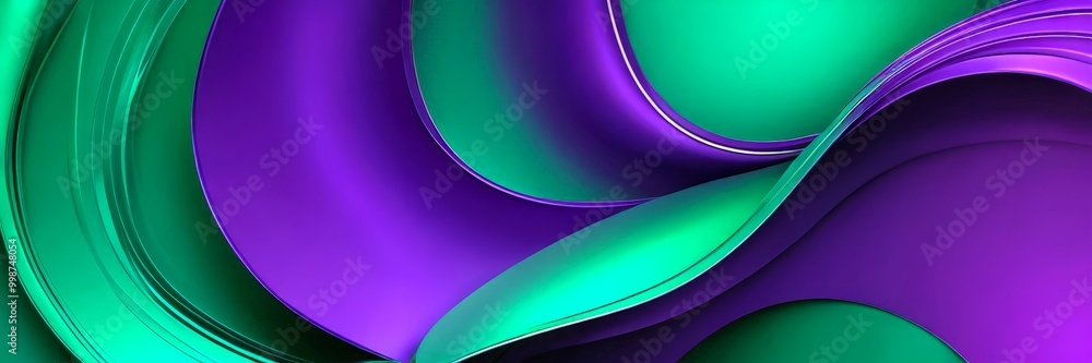 Aufkleber a vibrant abstract composition of overlapping curved lines in shades of purple and green, creating a dynamic and visually striking pattern.