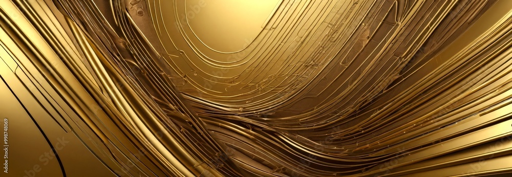 Aufkleber a complex, abstract pattern of intersecting lines and curves in shades of gold and brown, creating a sense of depth and movement