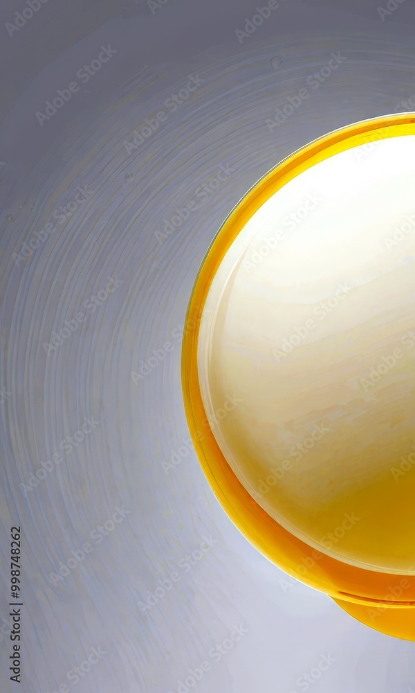 Poster a close-up view yellow and white spherical object, possibly a light bulb or lampshade, against a gra