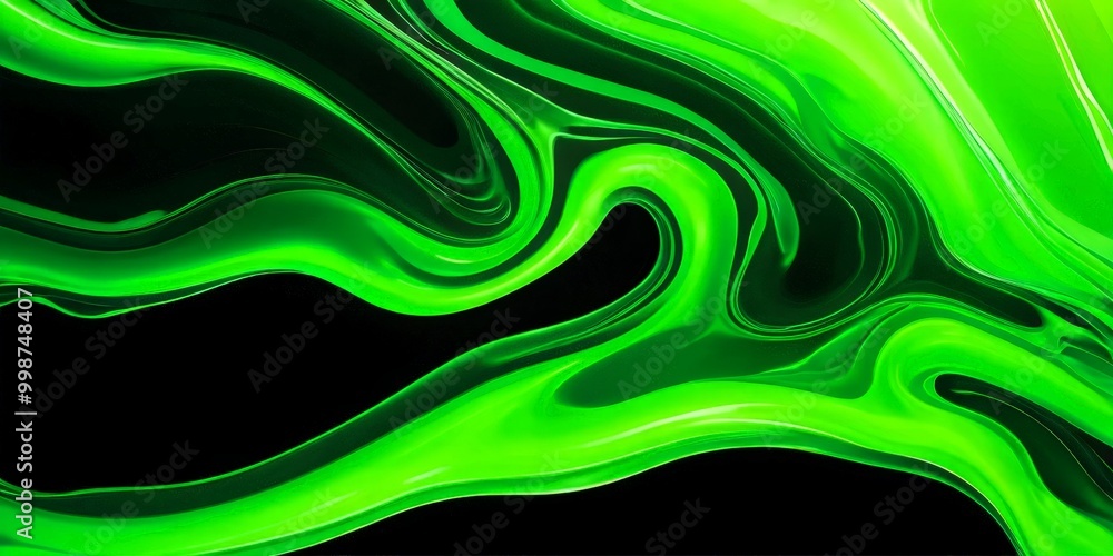Fototapete a striking abstract pattern of green and black swirls and curves, creating a mesmerizing and dynamic visual effect