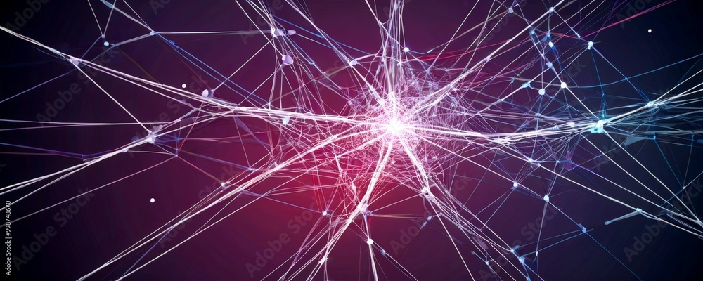 Leinwandbilder a complex network of interconnected lines and dots, resembling a web or a network of nerves, against a dark background The lines and dots vary in color,