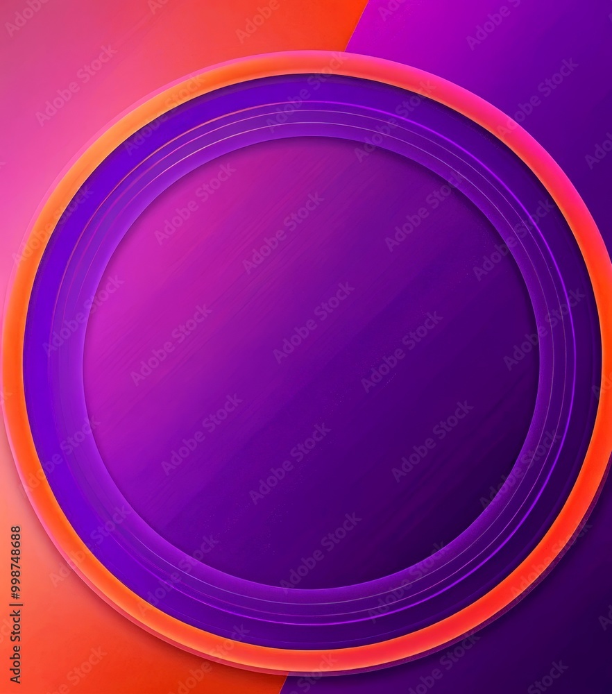 Aufkleber a circular design with a gradient background transitioning from orange to purple The central focus is a large, empty circle with a thin, curved border