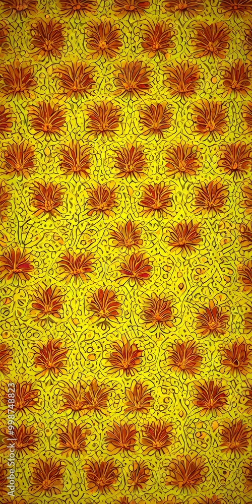 Poster a repeating pattern of orange and yellow flowers against a yellow background