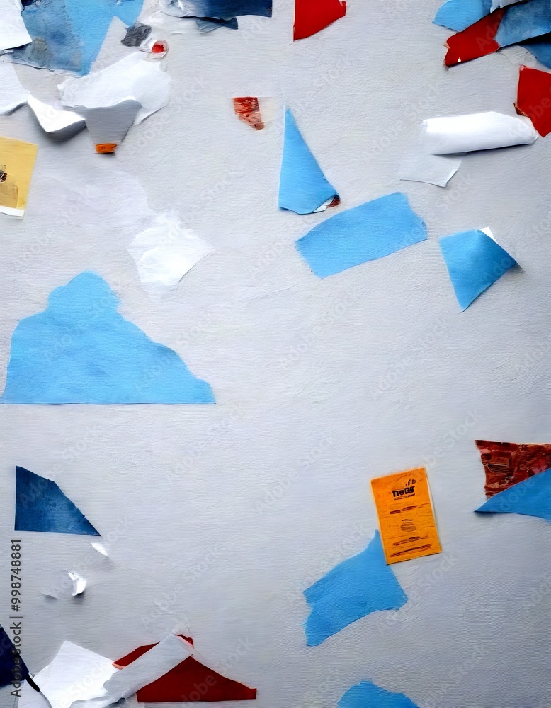 Poster a white wall with various pieces of paper and a yellow sticky note attached to it