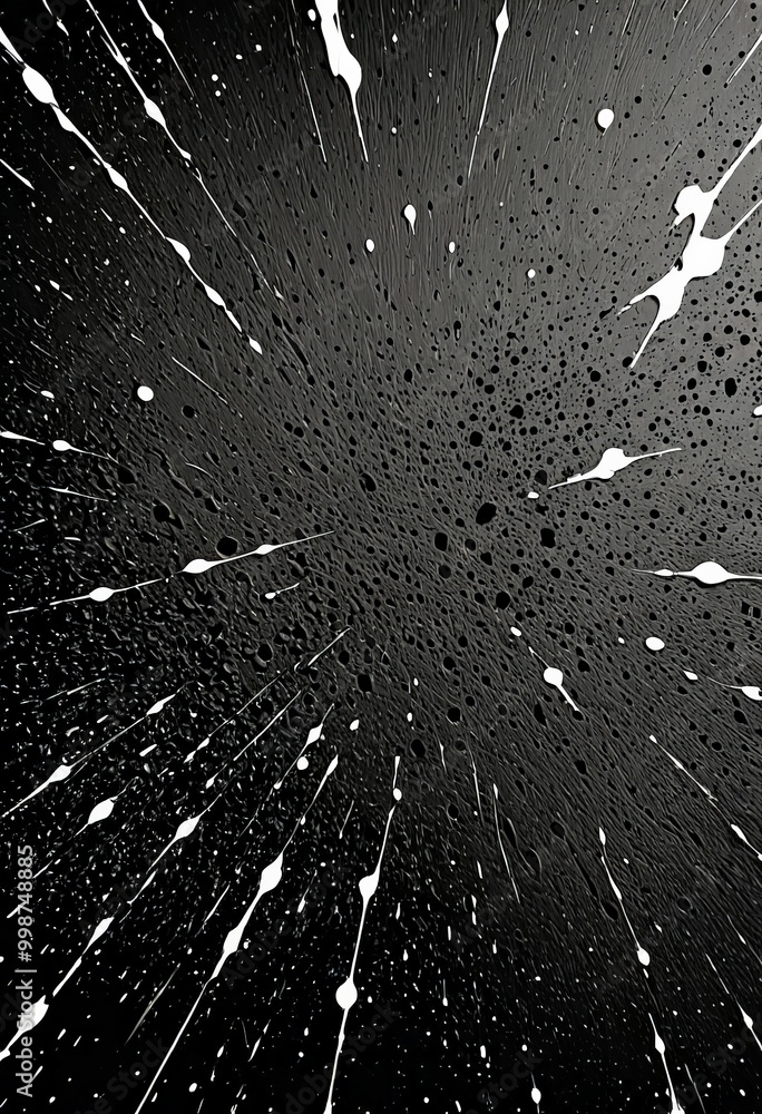 Leinwandbilder a black and white abstract composition featuring a radial pattern of white lines and dots, creating a sense of movement and energy