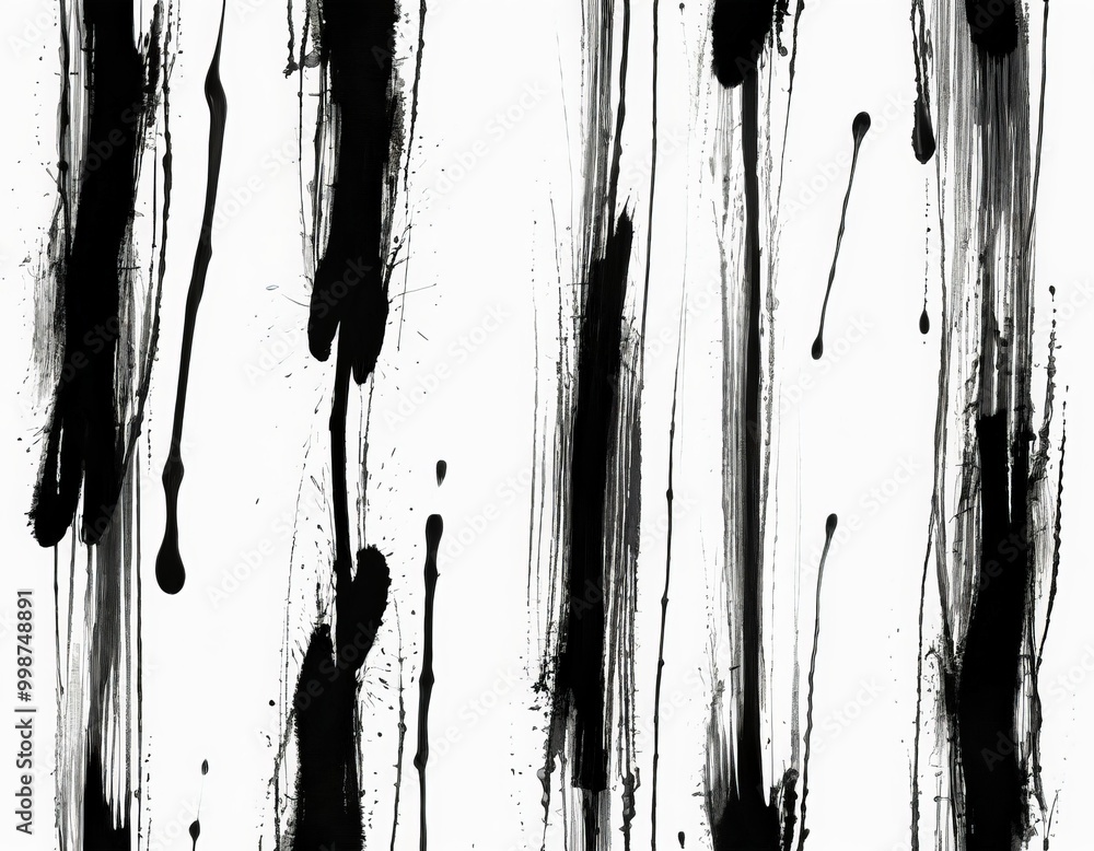 Poster a repeating pattern of black ink splatters and drips against a white background