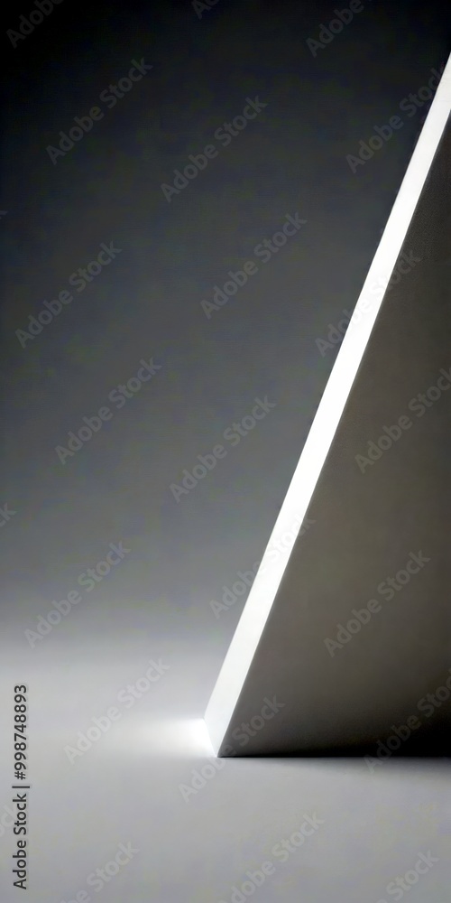 Poster A minimalist geometric composition featuring a white triangle with a diagonal line running through it, set against a plain gray background