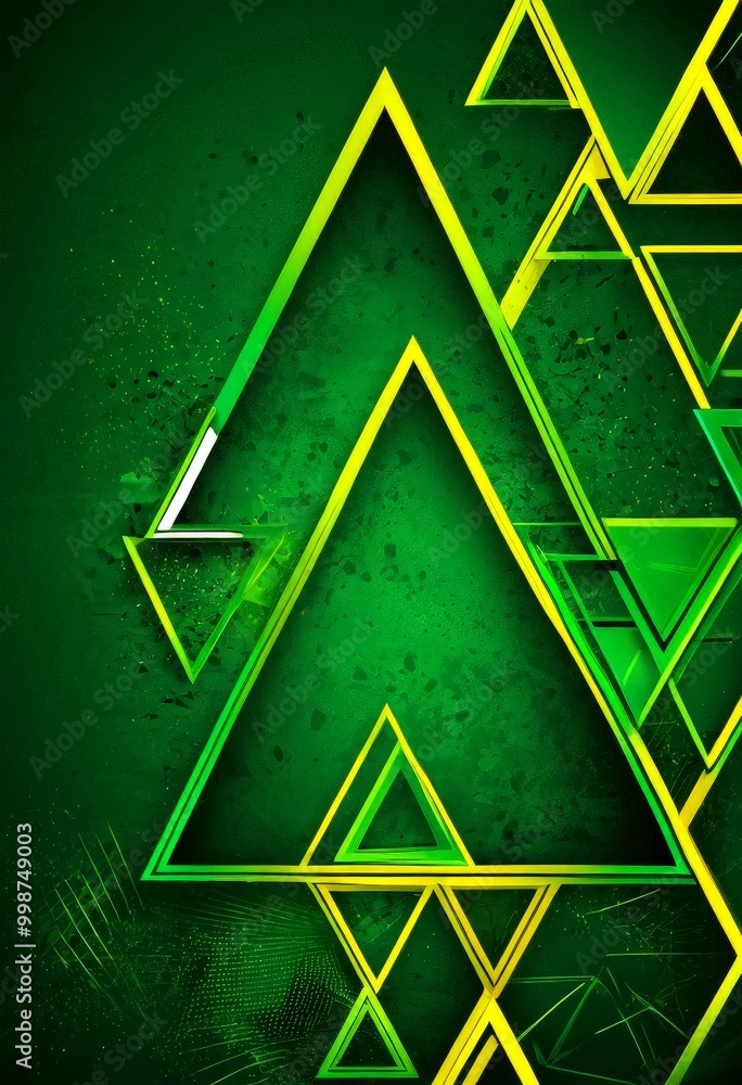 Poster a digital art piece with a dark green background and a repeating pattern of yellow triangles