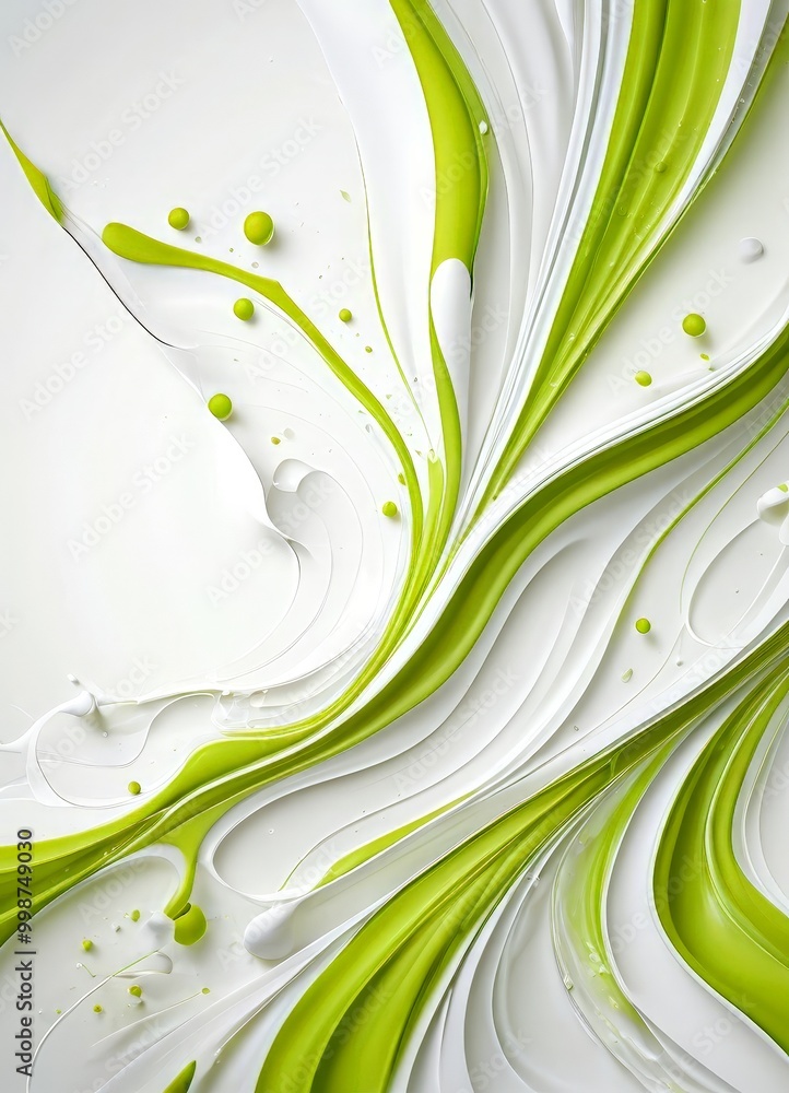 Aufkleber a white and green abstract design with fluid, organic shapes and splashes of color, creating a dynamic and visually striking composition