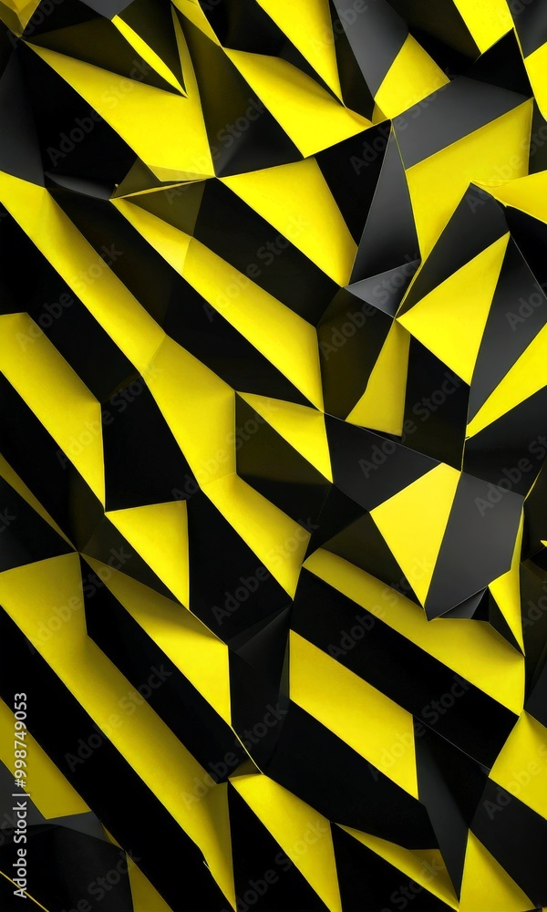 Aufkleber a complex geometric pattern composed of intersecting diagonal lines in black and yellow, creating a visually striking and abstract design