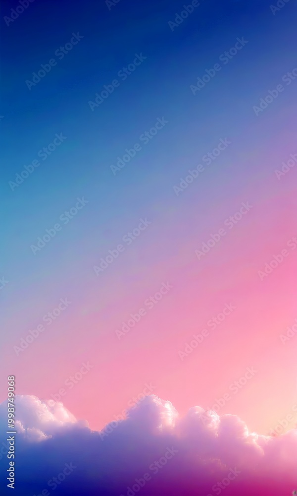 Aufkleber a serene sky transitions from deep blue to soft pink, with fluffy white clouds scattered across the 