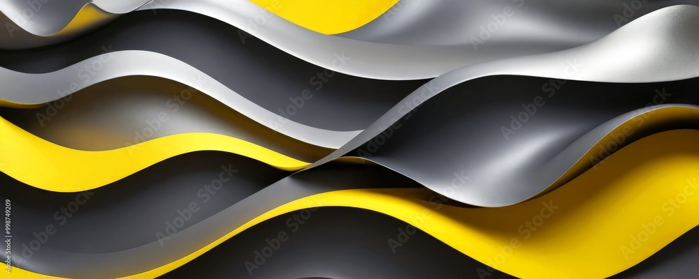 Poster a repeating pattern of black and yellow wavy lines, creating a visually striking abstract design