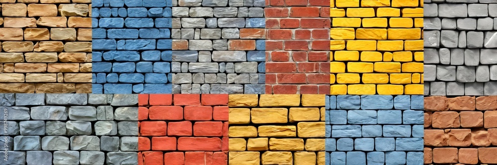 Aufkleber nine different color combinations of rectangular blocks, arranged in a grid-like pattern.
