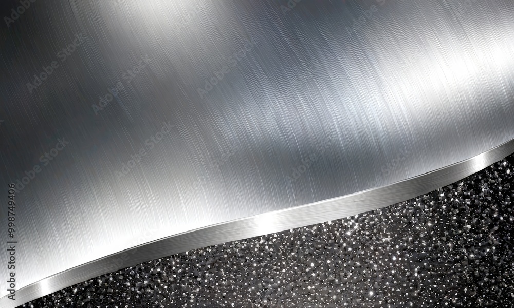 Fototapete a metallic surface with a curved edge and a glittery bottom, creating a visually striking contrast between the smooth, reflective surface and the sparkling, textured area