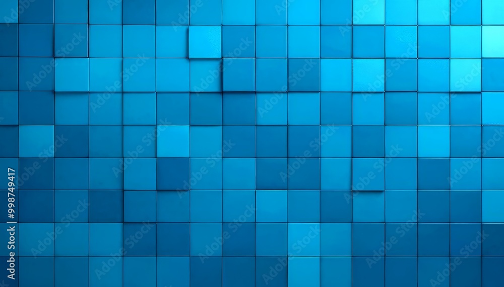 Poster a grid of blue square tiles arranged in a repeating pattern, creating a visually striking and abstract background