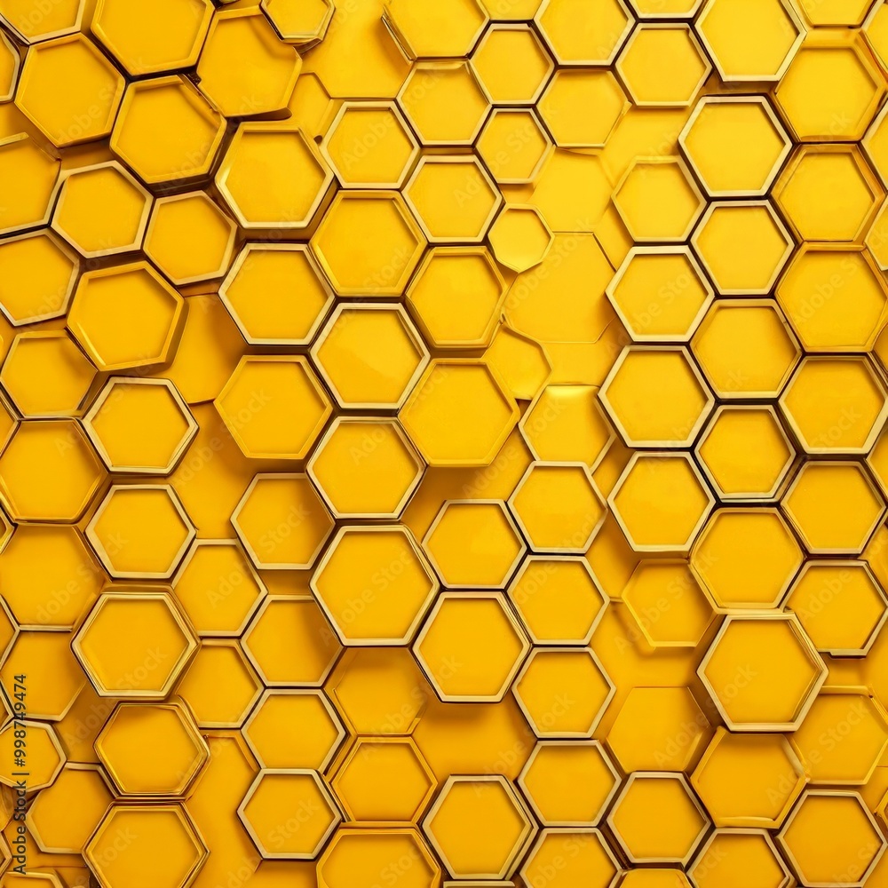 Aufkleber a repeating pattern of honeycomb-like hexagonal shapes in various shades of yellow, creating a visually striking and geometric design