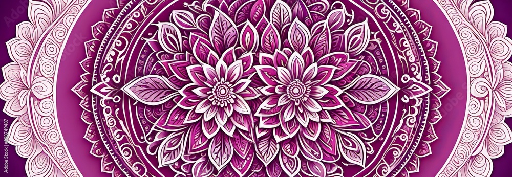 Poster a detailed mandala design with intricate patterns and a central floral motif the design is predomina