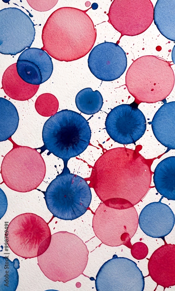 Fototapete a vibrant abstract pattern composed of overlapping circular shapes in various shades of blue, pink, and red, creating a dynamic and visually striking composition