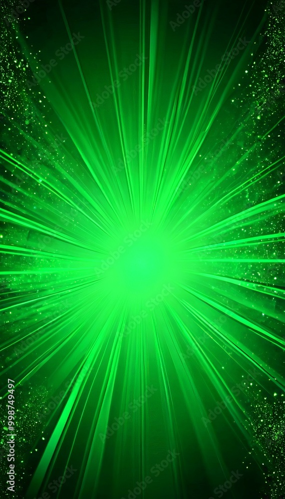 Poster a vibrant green background with radiating lines and a bright, radiant center, creating a sense of en