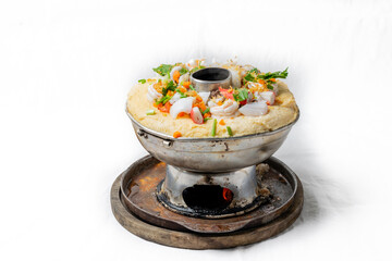 Steamed eggs with shrimp and vegetables