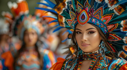 Fototapeta premium Woman in Colorful Headdress - Illustration