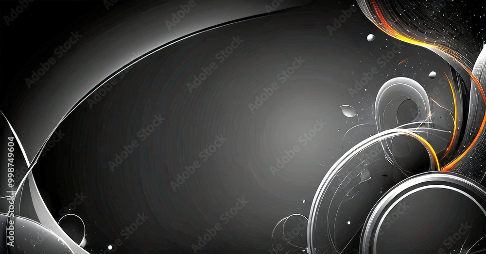 Poster a dark, abstract background with a large, curved line in the center, surrounded by smaller curved li