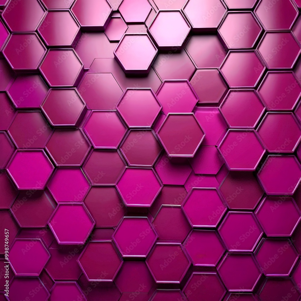 Poster a repeating pattern of hexagonal shapes in various shades of purple, creating a visually striking and geometric design