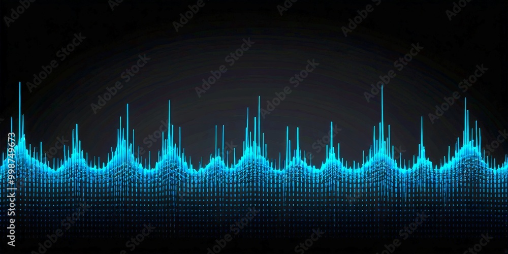 Poster A digital audio waveform with blue lines and dots, representing sound waves, is displayed against a black background