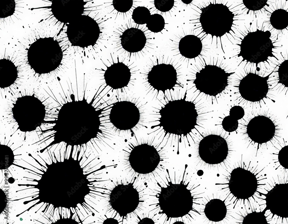 Aufkleber a repeating pattern of black ink splatters against a white background