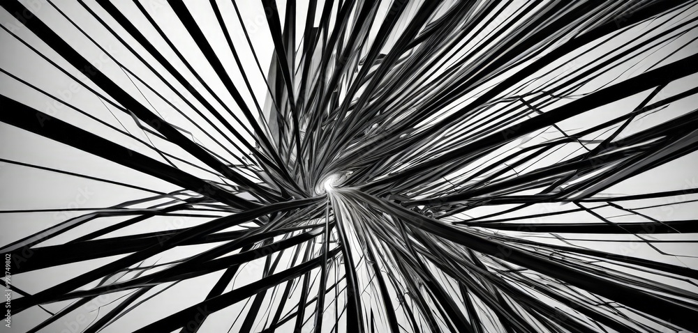 Aufkleber A striking black and white dense, intricate network of thin, intersecting lines, creating a sense of depth and complexity