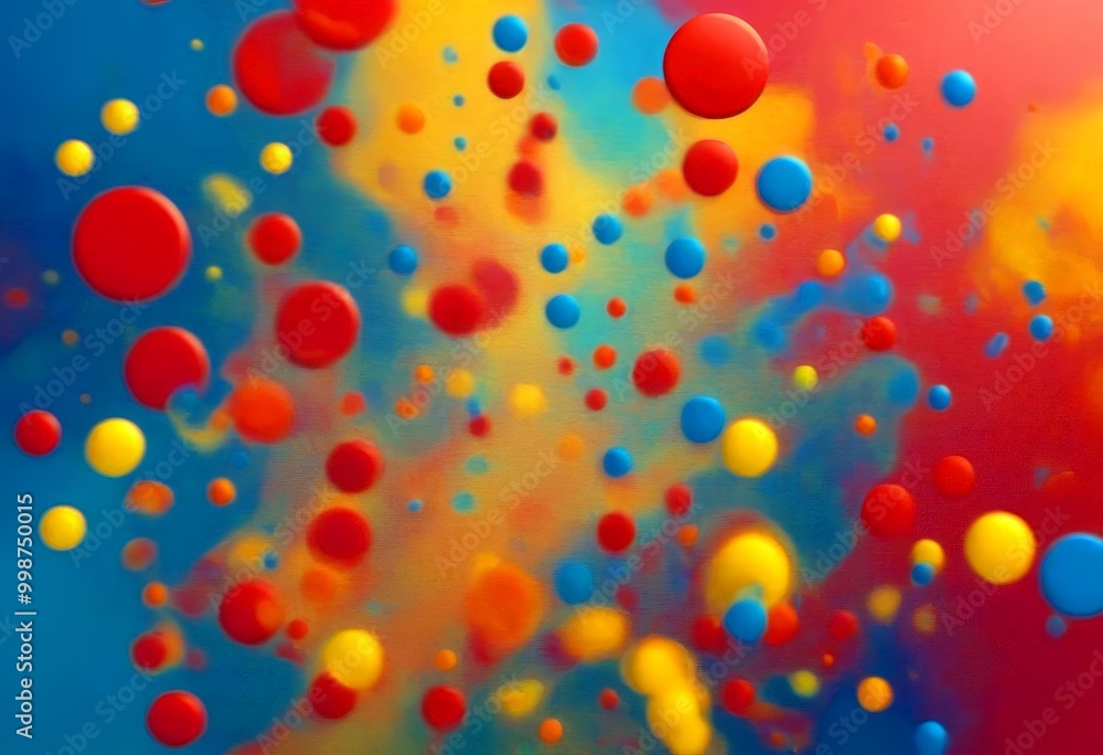 Poster a vibrant abstract composition of overlapping circles in various colors, including red, yellow, blue